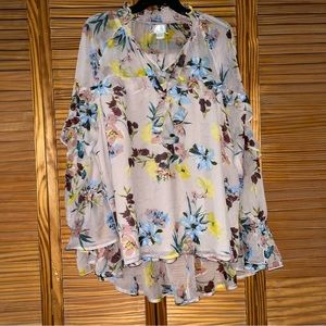 Band of Gypsies Sheer‎ Long Sleeve Floral Blouse and Skirt Size Medium